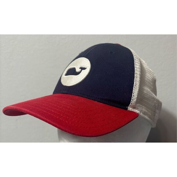 Vineyard Vines Whale Logo Hat Cap Red Blue Snapback Mesh Embroidered - Picture 1 of 8
